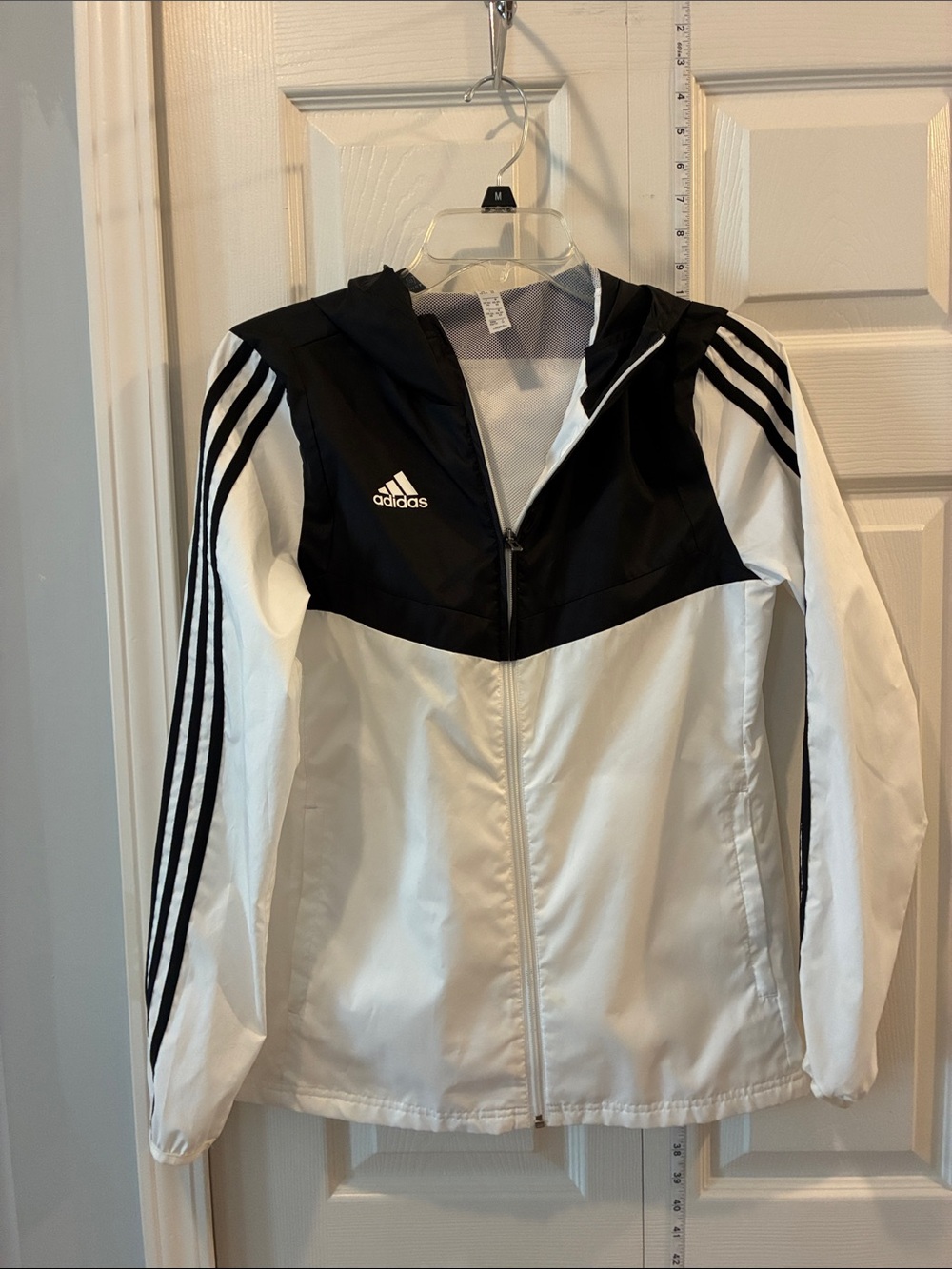 adidas Black and White Hooded Track Jacket, Mesh Lined, Pockets,  Women's XS